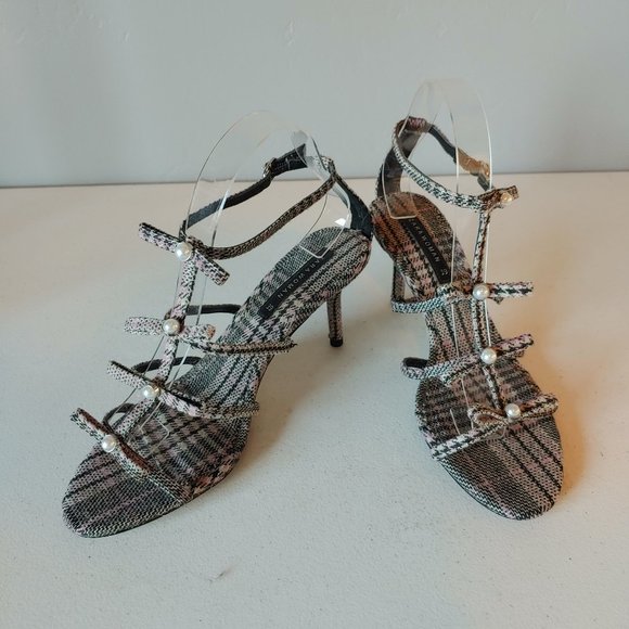 Zara Multicolor Plaid Sandals with Pearl Accents - Picture 8 of 10